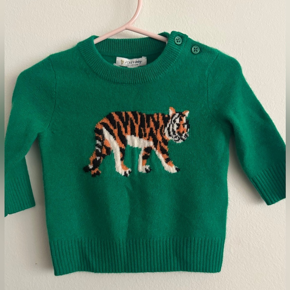 J.CREW NWT Cashmere Sweater Tiger $98 SIZE 3-6M Emerald Green Classic Fit Luxe - Picture 2 of 6
